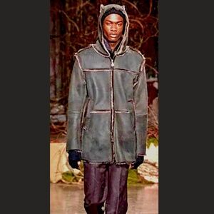 LIMITED EDITION John Varvatos Leather/Shearling w/HOOD Coat EU 50 /US 40 LARGE
